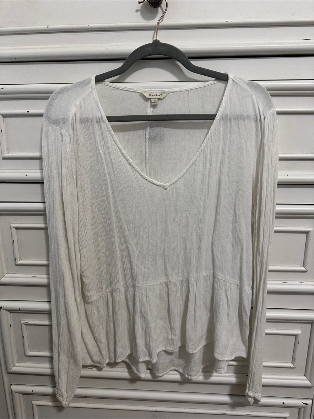 Eileen Fisher White V-Neck Long Sleeve Peplum Top